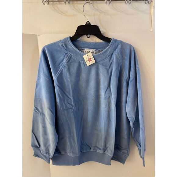 Gertrude Davenport Velour pullover top blue old stock top USA Large - Picture 1 of 5